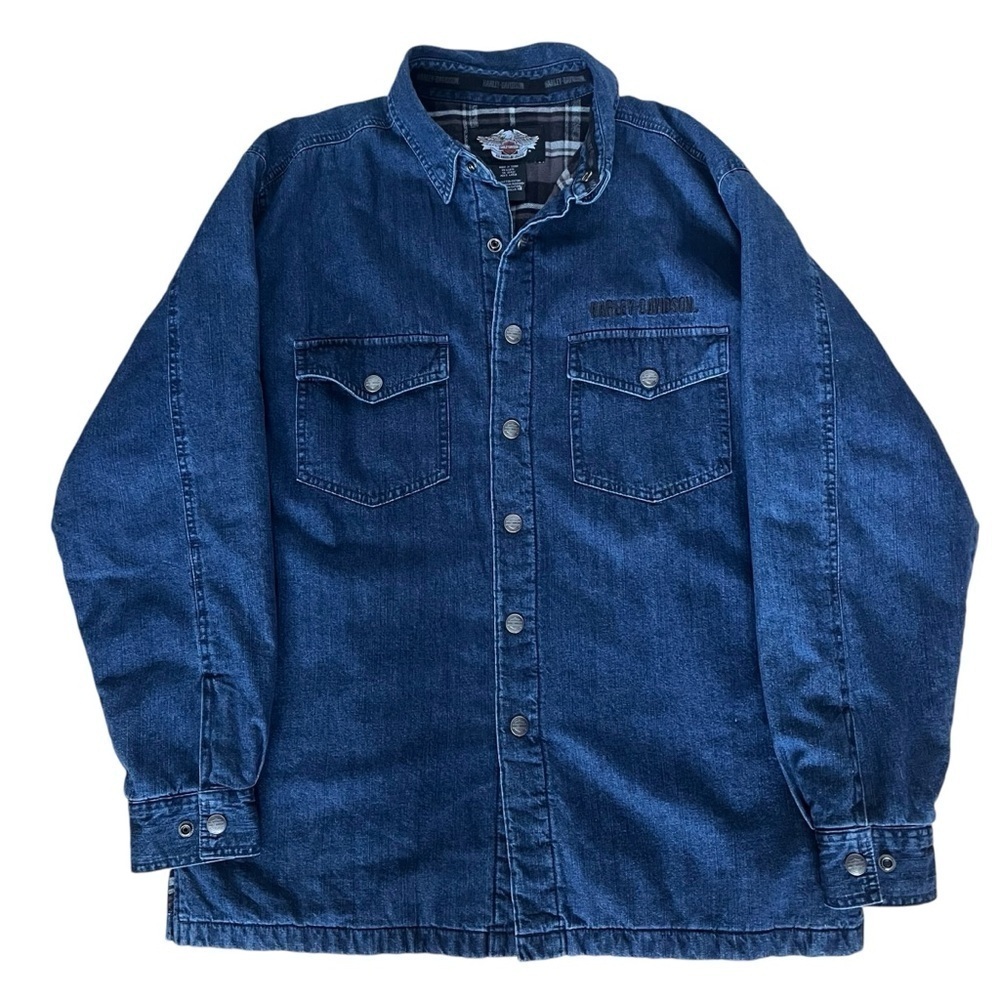 Harley Davidson | Denim Shacket with Plaid Flannel Lining Size Large
